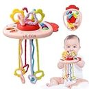Baby Sensory Montessori Silicone Toy for 6-12 Months, Travel Pull String Toy for 12-18 Months, Developing Fine Motor Skill, Multi-Sensory Activity Toy 1 Year Old, Birthday Gift Toddlers (Reddish)