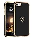 GUAGUA Case for iPhone SE 2022/2020 iPhone 8 iPhone 7, Cute Heart Pattern Soft TPU Plating Cover for Women Girls with Camera Protection Shockproof Phone Cases for iPhone 8/7/SE Black