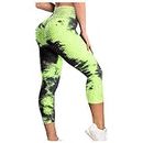Gym Leggings for Women, Ladys Athletic Pants Fitness Sports Skinny Tie-Dyed Printed Seamless High Waist Comfy Hip Lifting Exercise Bubble Workout Breathable Trousers UK Yellow