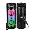 Krisons Cylender 444 Double 4" Woofer 50 W Multi-Media Bluetooth Party Tower Speaker with Wired Mic for Karaoke,in Built Digital Display,RGB Lights, USB, SD Card and FM Radio