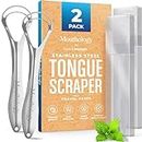Tongue Scraper (2 Pack), Reduce Bad Breath, Stainless Steel Tongue Cleaners, 100% BPA Free Metal Tongue Scrapers Fresher Breath in Seconds