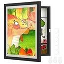ABOUT SPACE Kids Artwork Picture Frame-Front Opening Gallery Style Horizontal Vertical A4 Photo Frame with Shatter Resistant Glass for Wall with Storage & Wall Hook - Holds 110 Pcs (Black-10" x 13.5")