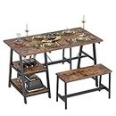 SDHYL Dining Table Set 3 Pieces,Dining Table with Shelf,4 Person Breakfast Table with 2 Benches (47 Inches, Rustic Brown)