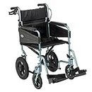 Days Escape Wheelchair, Lite Aluminium, Lightweight and Foldable Frame, Mobility Aids, Attendant-Propelled, Comfort Travel Chair with Removable Footrests, Standard Size, Silver/Blue