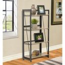 OS Home & Office Furniture Model 42244 No Tool Four Shelf Bookcase w/ Metal Legs & Sewn Oak Laminate Shelves in Black/Brown | Wayfair