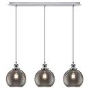 3 Lights Pendant Light Cluster Mini Glass Globe Shades Smoked Grey, Vintage Industrial Chrome Ceiling Lamp Fixture H3044