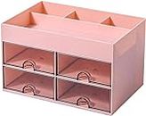 K.B. SALES Multi-Function Desk Organizer with 4 Drawer, Desktop Pen Pencil Card Holder Storage Box for Desk, Makeup Organizer, Office Supplies Desk Accessories for Office, Home, School (Pink)