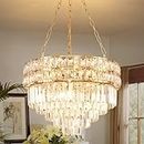 AOOCHOK Modern Crystal Chandelier Gold Finish Light Fixture, Round Crystal Pendant Light Hanging Lamp, for Living Room, Dining Room, Restaurant, E14 x 11, Ø55cm