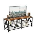 Katrawu TV Stand for TV up to 65 Inch, Long 55" TV Cabinet with 3-Tier Storage Shelves,Entertainment Center TV Console Table for Living Room with Industrial TV Metal Frame, Rustic Brown