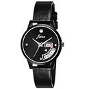 jainx Black Day and Date Leather Strap Analog Wrist Watch for Women - JW645