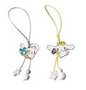 ONCRO® Pack of 2 Blue and yellow cinnamoroll white cute chubby dog phone charms for smart phone mobile cover keychain ladies hand bag key ring string hanging girl accessories lanyard
