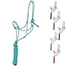 Majestic Ally 1/4" Rope 4 Knot Stiff Polyester Training Halter with 10’ Matching Lead Rope for Horses – Full (Turquoise, Full)