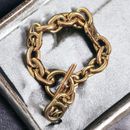 Michael Kors Women's Link Chain Bracelet Mk Logo Gold Color Toggle Closure 7.5”