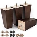 Btowin 3 inch Solid Wood Furniture Legs, 4Pcs Mid-Century Modern Wooden Pyramid Replacement Feet with Threaded 5/16'' Hanger Bolts & Mounting Plate & Screws for Sofa Couch Chair Recliner