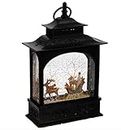 Lighted Reindeer and animals in Sleigh Christmas Water Snow Glitter Globe Lantern Decor, 11 Inch, Battery Operated with Timer