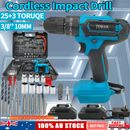 18V Cordless Drill + 2 Battery Heavy Duty Impact Driver Kit Electric Hammer Set