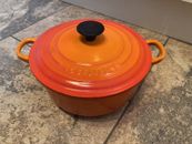 Le Creuset 20cm Cast Iron 3.5qt Volcano Orange Round Casserole Pot / Dish