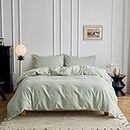 Simple&Opulence Linen Duvet Cover King,Natural Linen Cotton Duvet Cover with Pillowcase,King Size Bedding Set,Soft Warm Breathable Bed Quilt Cover with Button Closure,230x220cm,Mint Green