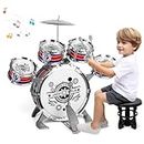 M SANMERSEN Toddler Drum Kit Kids Toy Jazz Drum Set 5 Drums with Stool Mini Band Rock Set Musical Instruments Toy Birthday Gift for Beginners Boys Girls, Blue (No LED Light)