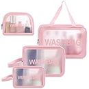 4 Pcs Clear Travel Toiletries Bag for Women, Travel Toiletry Bags Clear Wash Bag for Toiletries, PVC Waterproof Makeup Bag for Women and Girls (Pink)