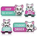 4pcs New Driver Car Magnets, Reflective Student Driver Car Magnet Cartoon Cute Cat Pattern Keep Distance Sticker Reusable Car Bumper Stickers for New Drivers or Beginner