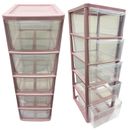 PINK 5 Drawers Plastic Storage Tower Tall Unit for School, Home & Office