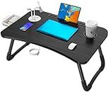 Laptop Table with USB Ports, Elekin Laptop Standing Desk for Bed, Portable Bed Tray, Lap Desk with Cup Holder for Writing, Reading, Working on Bed/Couch/Sofa with Little Gift (Small Fan, Small Lamp)