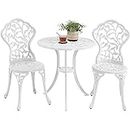 Yaheetech 3-Piece Outdoor Bistro Set w/Leaf Design, Rust-Resistant Cast Aluminum Table and Chairs, Patio Bistro Table Set Outdoor Furniture Antique Aluminium Chair for Balcony Backyard Garden, White