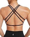 JOYSPELS Workout Sports Bra for Women, Criss Cross Back Strappy Fitness Casual Crop Tops with Removable Pads, Black, Small