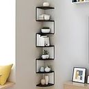 Dime Store 7 Tier Wooden Zig Zag Wall Corner Hanging Shelves for Living Room Stylish | Home Decor Floating Display Rack Storage Organizer (White & Black)