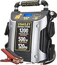 STANLEY J5CPD Digital Portable Power Station Jump Starter: 1200 Peak/600 Instant Amps, 500W Inverter, 120 PSI Air Compressor, 3.1A USB Ports, Battery Clamps