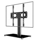 Suptek Universal TV Stands, Table Top TV Stand, Pedestal TV Stand for Most 17"-55" Screens, Height Adjustable TV Base Stand with Tempered Glass Base and Wire Management, Hold up to 40kg, VESA 75/400mm