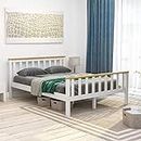 Marque Amazon - Vida designs lit Double Milan, Cadre de lit en pin Massif, tête de lit, Meuble de Chambre à Coucher à Pieds Hauts, Blanc et Pin, 1.4 m (Anciennement marque Movian)
