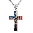 Deer American Flag Cross Pendant Necklace Patriotic Religious Prayer Crucifix Jewelry for Men and Women