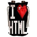 3dRose Dooni Designs Geek Designs - Geeky Old School Pixelated Pixels 8-Bit I Heart I Love HTML - Wine Bag (wbg_118905_1)