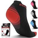 Compression Running Socks Men & Women - Best Low Cut No Show Athletic Socks for Stamina Circulation & Recovery - Durable Ankle Socks for Runners, Plantar Fasciitis & Cycling - 2 PAIRS RED WHT L/XL