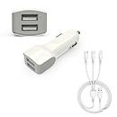 JNUOBI Quick Charge Car Charger, Dual Ports Car Charger Adapter with 3 in 1 Fast Charging Cord for iPhone, Android, iPad, Camera for Most Cars-White