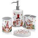 Christmas Bathroom Accessory Sets of 4, Snowman Christmas Bathroom Decor, Gnome Bathroom Tumbler, Snowman Soap Dispenser, Santa Claus Toothbrush Holder, Merry Christmas Soap Dish, for