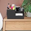 CLADD INTERNATIONAL Vegan Leather Compact Office Desk Organizer Multifunctional Storage with 3 Compartment | Stationery Supplies | Business Card | Remote | Makeup Accessories | Mobile | Black