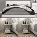 King Size Bedroom Set Furniture White Platform Leather Bed Nighstands 3 Pieces