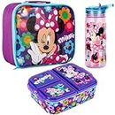 Zawadi Global Minnie Mouse Kids Childrens Lunch Box Set – Insulated Lunch Bag, Multicompartment Lunch Box & 580ml Water Bottle - School Travel Lunch Food Set, BPA Free