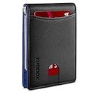 RUNBOX Minimalist Slim Wallet for Men with Money Clip RFID Blocking Front Pocket Leather Mens Wallets(Blue&Black)
