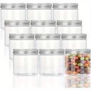 12pcs Clear Plastic Jars Containers With On Lids, Refillable Wide-mouth Plastic Slime Storage Containers For Beauty Products, Kitchen & Household Storage - Bpa Free (8.45 Ounce)
