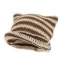 Cute Knitted Crochet Beanie Hat for Women, Y2K Striped Grunge Warm Slouchy Beanies with Cat Ear Aesthetic Accessories (Coffee Beige, One Size)