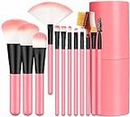 Professional Luxury Makeup Brush Set with Storage Box - 12 Piece Pink Brushes Makeup Kit for Girls (Pack of 12)