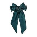 GRACIOUS MART Silky Satin Hair Barrettes Clip for Women Large Bow Hair Slides Metal Clips French Barrette Long Tail Soft Plain Color Bow knot Hairpin Holding Hair Accessories.(GREEN)