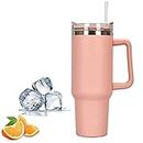 Travel Mug with Handle, Stanley Cup with Straw and Handle, Stainless Steel Coffee Mug with Lid Coffee Mug, Leak Proof Vacuum Insulated Water Bottle for Hot Iced Drink (Pink)