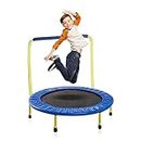 KEWLTAX Kids Trampoline Portable & Foldable 36 Inch Round Jumping Mat for Toddler Durable Steel Metal Construction Frame with Padded Frame Cover and Handle Bar (Yellow - Blue (36 inch))