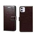 Pinaaki Enterprises Apple iPhone 11 Flip Case | Premium Leather Finish | with Card Pockets | Wallet Stand |Complete Protection Flip Cover for Apple iPhone 11 - Coffee