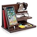 Wood Phone Docking Station Ash Key Holder Wallet Stand Watch Organizer Men Gift Husband Wife Anniversary Dad Birthday Nightstand Purse Father Graduation Male Travel Idea Gadgets Solid Christmas gift